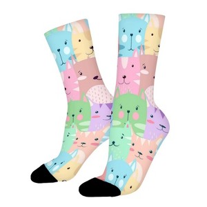 Colorful Cat Faces Women Printed Crew Socks Funny Funky Socks Soft Polyester Novelty Gifts for Artists Men - 1 of 1