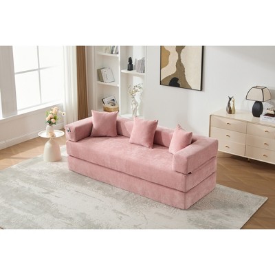Chenille Folding Sofa Bed with Pillows - 6-in-1 Convertible Floor Couch & Sleeping Mattress with Removable Cover and Side Pocket