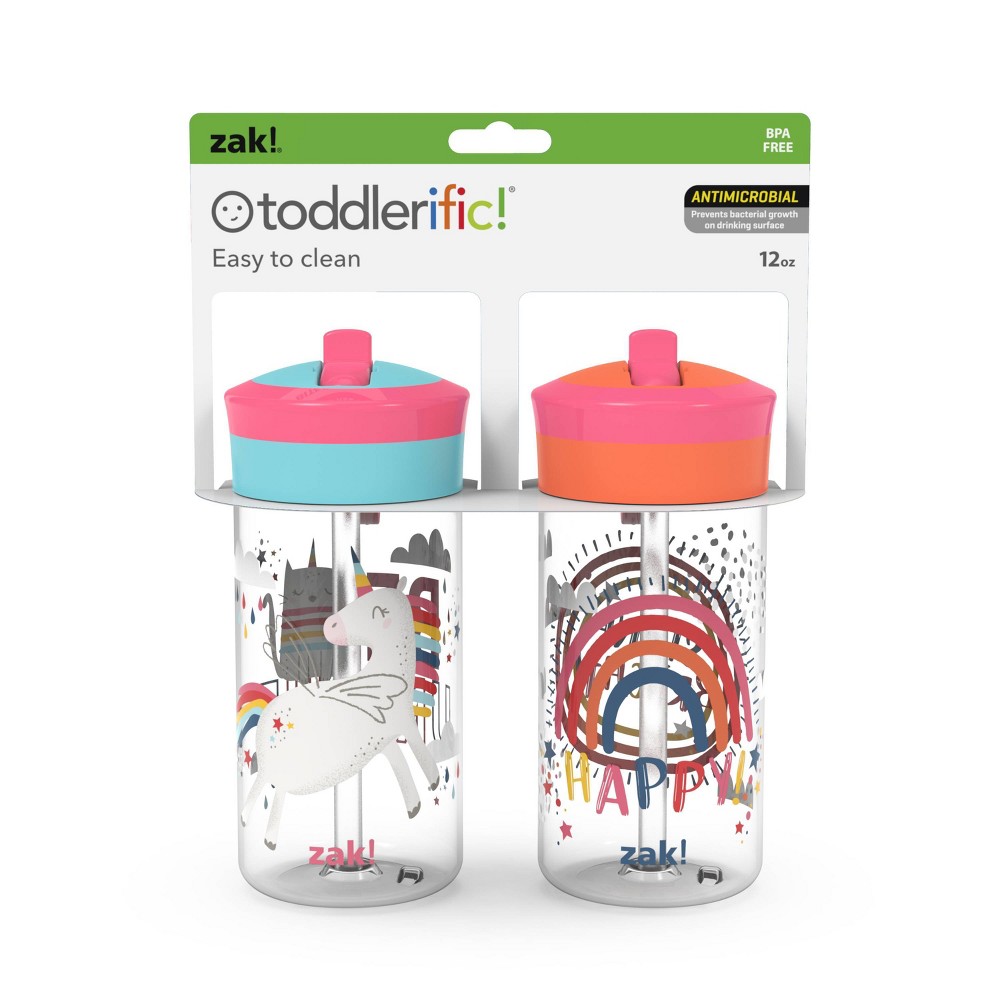 Zak Designs Durable Plastic Bottle Set - Rainbow/Unicorn - 12oz/2pk