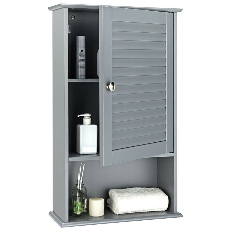 Costway Bathroom Wall Mount Storage Cabinet Single Door w/Height Adjustable Shelf Grey, 1 of 10