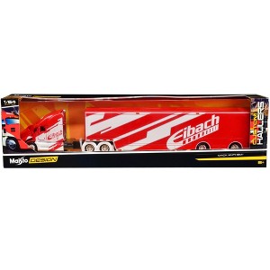 Mack Anthem Enclosed Car Transporter "Eibach" Red with White Graphics "Custom Haulers" Series 1/64 Diecast Model by Maisto - 1 of 3