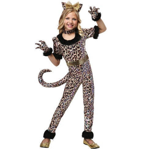 HalloweenCostumes.com Medium Girl Girl's Leopard Jumpsuit Costume,  Black/Brown/Brown