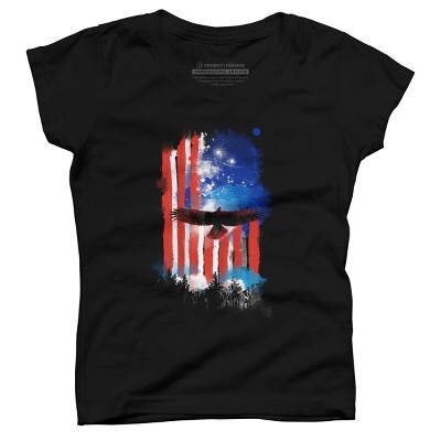 Girl's Design By Humans July 4th American Eagle Sky By kharmazero T-Shirt