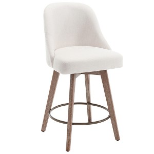 Bekrvio 26" Counter Height Swivel Bar Stools Set of 1/2/3/4–Mid-Century Barstools with Backs, Linen Upholstered & Wood Legs, for Kitchen Island - 1 of 4