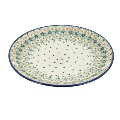 Blue Rose Polish Pottery Green Daisy Dinner Plate