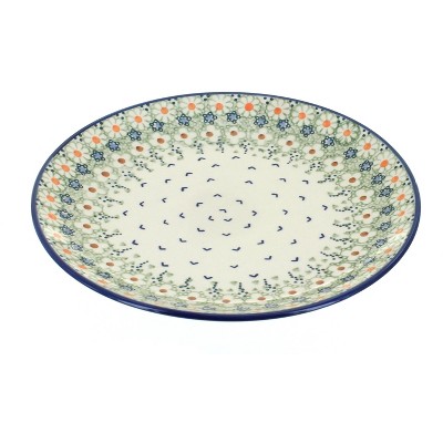 Blue Rose Polish Pottery Green Daisy Dinner Plate