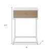 HomeRoots 25" White and Natural Wood and Steel End Table With Drawer And USB Port - 3 of 4
