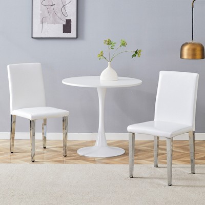 FURNIinspire Dining Chairs Set of 2 PU dining chairs for Dining room, Silver Metal Legs versatile and comfortable dining chairs, White, 16"*19"*35"
