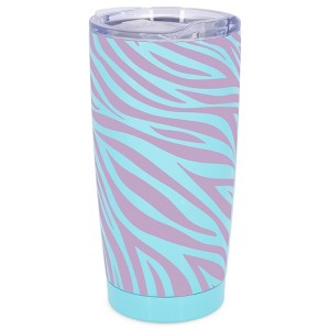 Elanze Designs 20 oz Stainless Steel On the Go Insulated Travel Tumbler With Push Top Lid, Lavender Zebra Print Sky Blue - 1 of 4