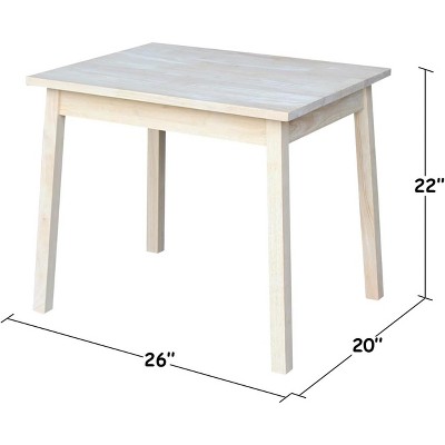 Unfinished White Wooden Kids Table with Tapered Legs