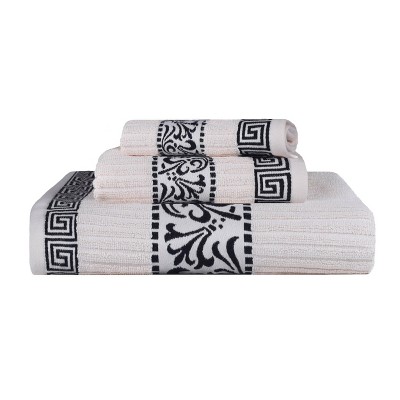 100% Cotton Medium Weight Floral Infinity Trim 3 Piece Bathroom Towel Set by Blue Nile Mills