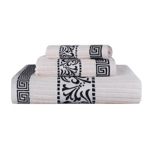 100% Cotton Medium Weight Floral Infinity Trim 3 Piece Bathroom Towel Set by Blue Nile Mills - 1 of 4