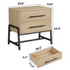 GustoWave 24" Wide Rattan Nightstand, Modern Boho Night Stand, Large Wood Side Table with 2 Storage Drawer & Metal Handle and Legs, Wood Color - 2 of 4