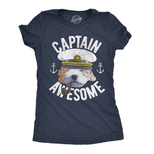 Womens Funny T Shirts Captain Awesome Sarcastic Cute Puppy Graphic Novelty Tee For Ladies - Crazy Dog Women's T Shirt - 1 of 4
