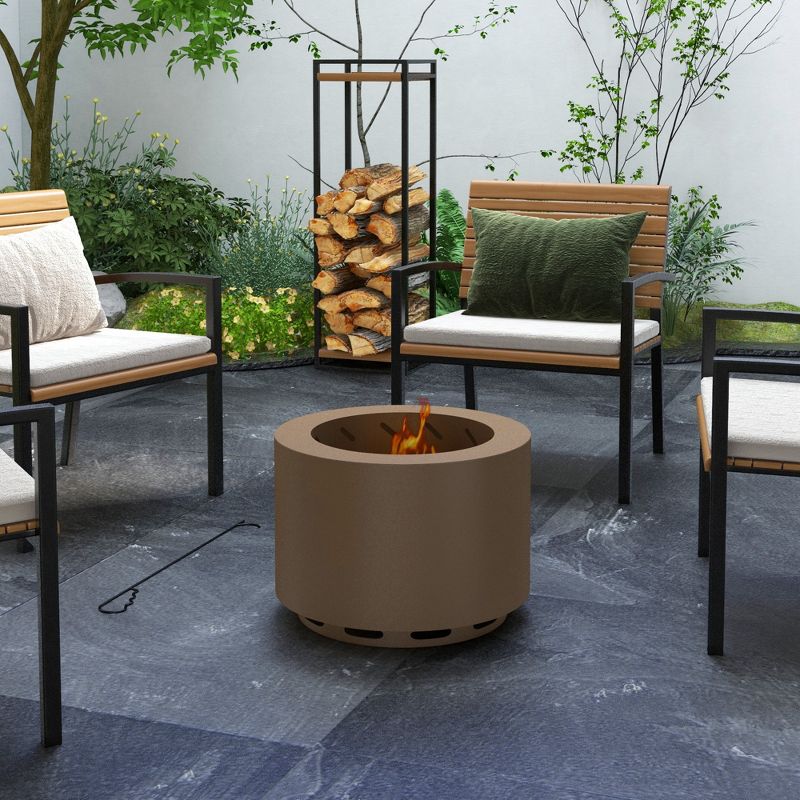 Outsunny Smokeless Fire Pit, 19" Wood Burning Firepit with Poker, Stainless Steel, 3 of 7