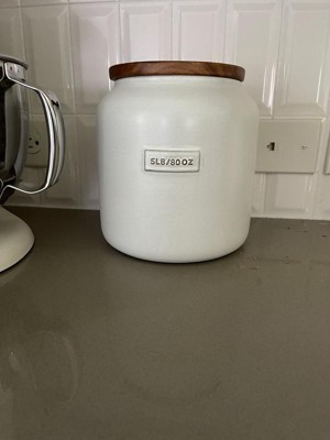 128oz Stoneware Flour Canister With Wood Lid Cream/brown - Hearth