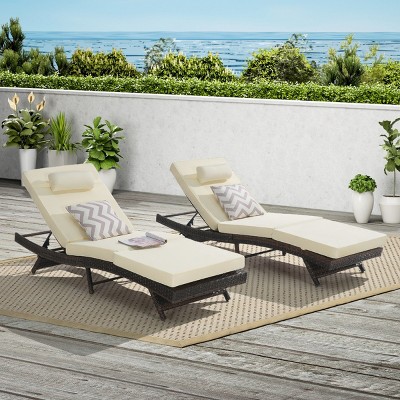 Outdoor Patio Chaise Lounges, Wicker Long Reclining Chaise, Patio Adjustable Recliner up to 150° with Soft Cushions -Coolbibila