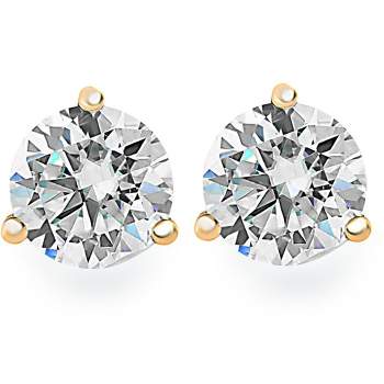 Pompeii3 .75Ct Round Brilliant Cut Natural SI1-SI2 Diamond Stud Earrings in Solid 14K Gold Martini Setting