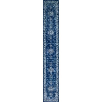 Navy Blue Synthetic Stain-Resistant Runner Rug