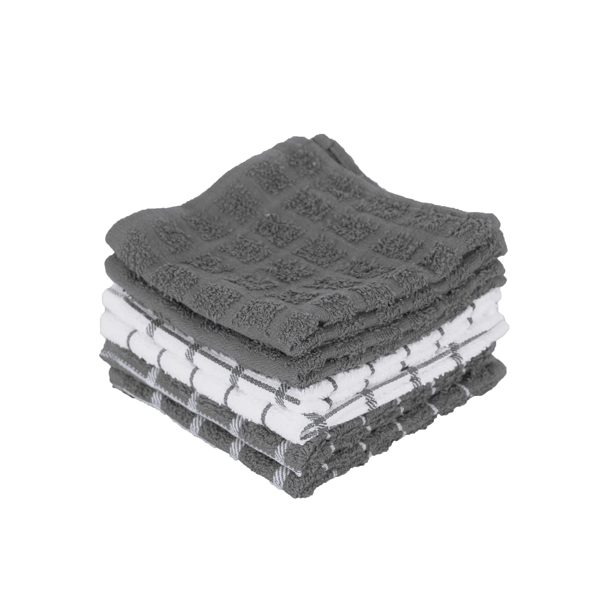 John Ritzenthaler Co. Terry Check Dish Cloth Set of Six Grey