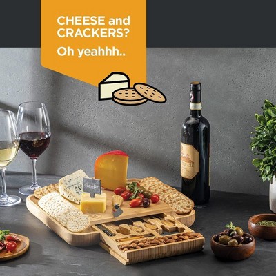 Eco-Friendly Light Brown Bamboo Cheese Board Set with Cutlery Drawer