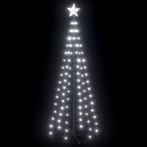 vidaXL Christmas Cone Tree with Cold White LED Lights - Water-Resistant Indoor/Outdoor Holiday Decoration - Standalone Tree with Star Light Top - 1 of 4