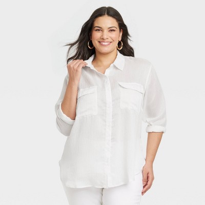 white chiffon button down shirt