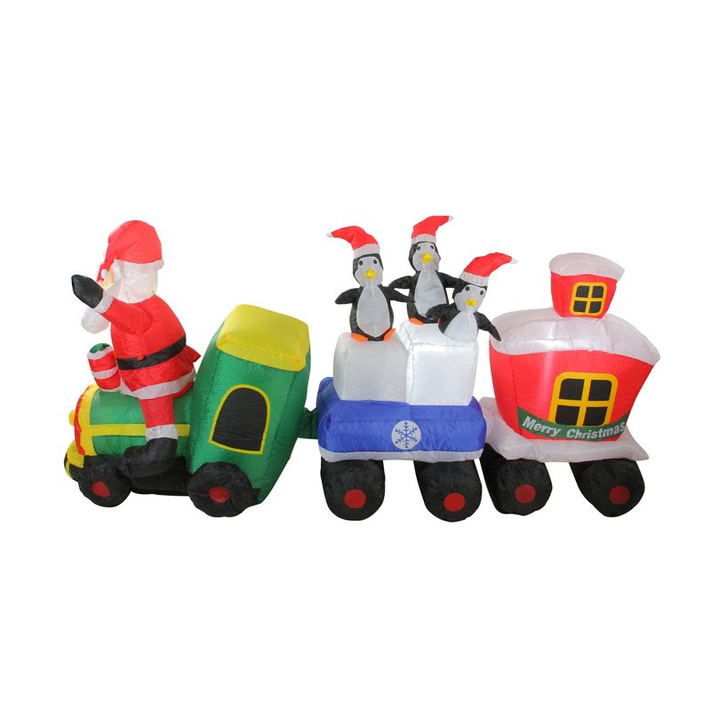 Northlight 6.5' Red and Green Inflatable Santa and Penguins on Train Lighted Outdoor Christmas Decoration, 2 of 4