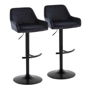 Adjustable Height Metal and Velvet Contemporary Barstool with 360-Degree Swivel and Rounded T Footrest, Set of 2 for Kitchen or Home Bar - 1 of 4