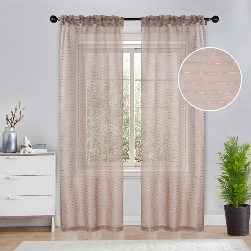 Bohemian Rustic Striped Light Filtering Sheer Curtains, Set of 2 by Blue Nile Mills, 5 of 7