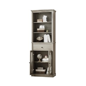 66.5" Farmhouse Pantry Cabinet with Glass Doors - Tall 5-Shelf Storage Organizer with Drawer for Kitchen, Entryway & Living Room (Grey) - 1 of 4