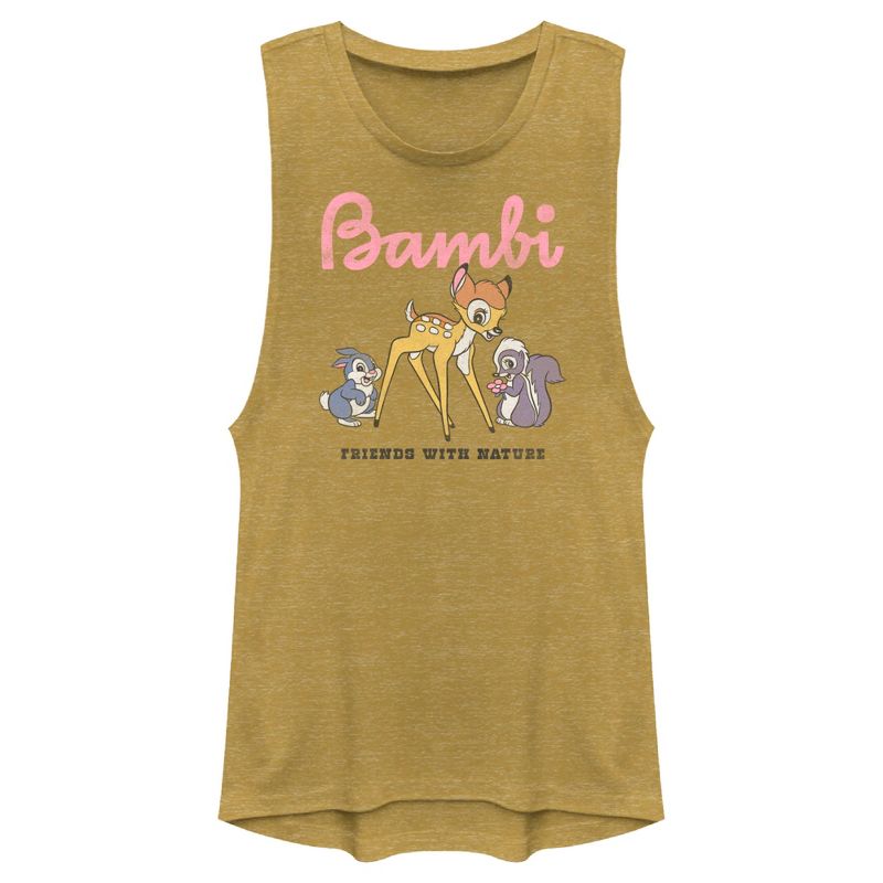 Juniors Womens Bambi Distressed Friends with Nature Festival Muscle Tee, 1 of 5