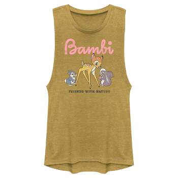 Juniors Womens Bambi Distressed Friends with Nature Festival Muscle Tee