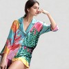 Anna-Kaci Lounge Women's Bold Botanical Print Pajama Set with Long Sleeves Notch Collar Button Front and Matching Shorts - 4 of 4