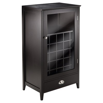 Bottles Slot Modular Bordeaux Wine Cabinet Wood/Black Espresso - Winsome: Glass Door, Storage Drawer, 25-Bottle Capacity