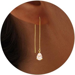 Gold Earrings for Women Trendy, Simple Dainty 14K Gold Plated Paperclip Square Chain Link Dangle Pin Stud Huggie Earrings Lightweight - 1 of 4