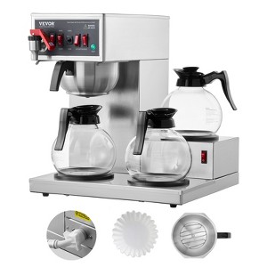 VEVOR 12 Cups Commercial Drip Coffee Maker, Coffee Maker Machine with 3 Glass Carafes and 3 Warmer Plates, Stainless Steel Pour Over Coffee Brewer - 1 of 4