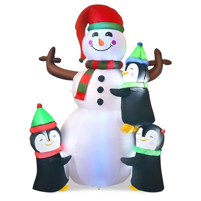 Gymax 6-Foot Christmas Inflatable Snowman Featuring Penguins-Fast-Inflate Holiday Decoration