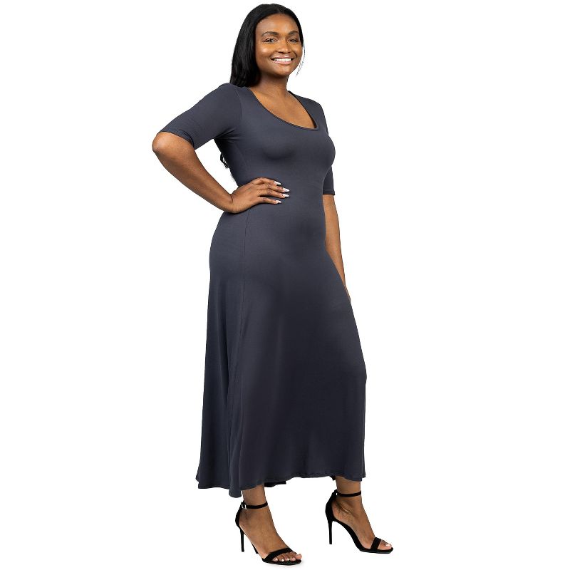 24seven Comfort Apparel Elbow Length Sleeve Plus Size Maxi Dress, 2 of 5