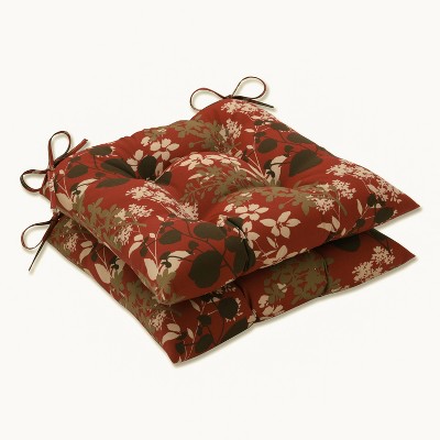Outdoor 2-Piece Tufted Chair Cushion Set - Brown/Red Floral - Pillow Perfect