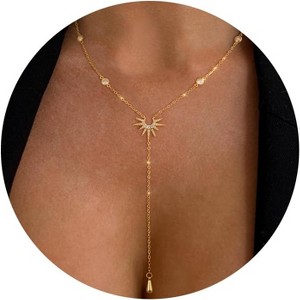 Trendy Layered Y-Shaped Lariat Necklace for Women with Dainty CZ Drop Pendant - 1 of 4