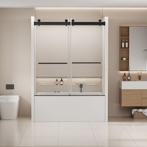 NicBex Shower Door 56-60 in. W x 62 in. H Frameless Double Bypass Tub Sliding Shower Door with Soft-closing, Matte Black - 1 of 4