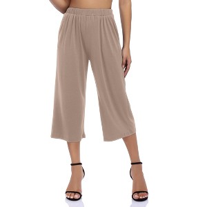 Women's Elastic Waist Solid Palazzo Casual Wide Leg Pants with Pockets - 1 of 4