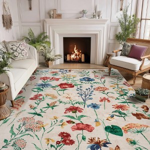 Area Rug for Living Room, Floral Washable Rugs Low Pile, Soft Non Slip Vintage Carpet for Bedroom, Kitchen, Dining Room, Office - 1 of 4