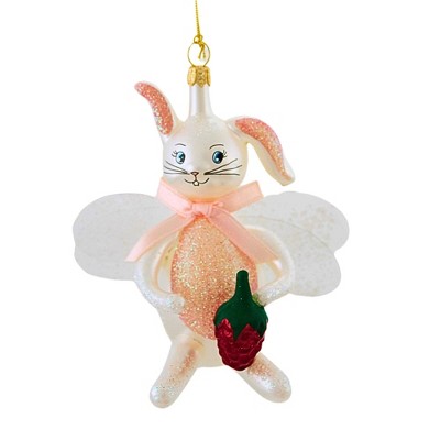 Italian Ornaments 4.5 Inch Strawbelle Bunny Kiss White Rabbit Tree Ornaments