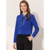 INSPIRE CHIC Women's Tie Neck Contrast Color Button Down Long Sleeves Shirt - 3 of 4