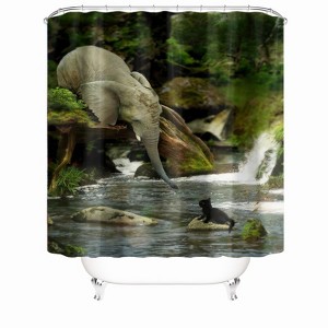 Elephant Drinking Water Shower Curtains for Bathroom Waterproof Fabric Bath Curtain Durable Soft Stylish Bathroom Decor 72x72 Inch - 1 of 1