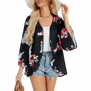 Women’s Boho Floral Chiffon Duster Swimsuit Cover Ups Tops Lightweight Beach Lightweight Summer Cardigans - 1 of 4