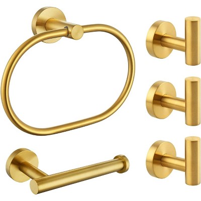 Mixxidea Round Towel Hooks 3 PCS, Toilet Paper Holder, Oval Towel Ring (Brushed Gold)