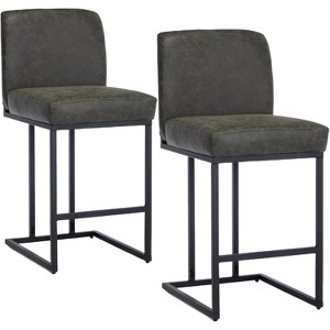 24" Counter Height Bar Stools, Modern PU Leather Barstools with Back and Metal Legs for Kitchen Island, Upholstered Bar Chairs, Dark Grey - 1 of 4
